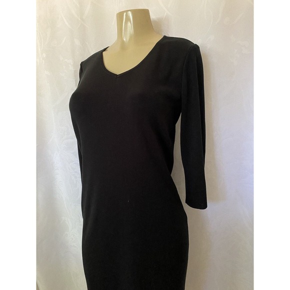 Ming Wang Dress Sheath Black 3/4 Sleeve V Neck Knit Acrylic Classic LBD … - Picture 3 of 7